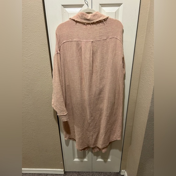Oli & Hali Gauze Button Down Dress Duster Pink Bohemian Artsy Lagenlook,Small - Picture 4 of 7